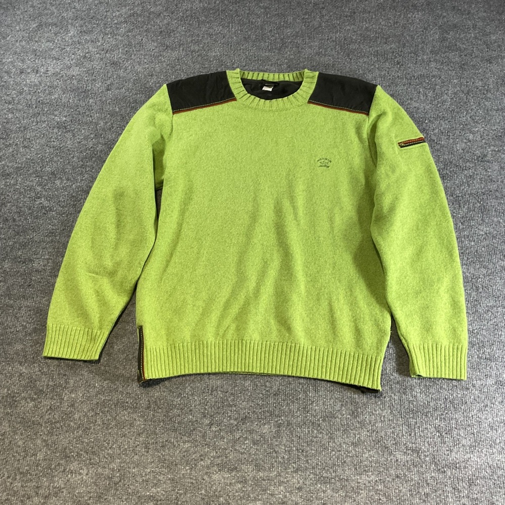 Paul & Shark Yachting Mens XS Lime Green Merino Wool Shoulder Patch Sweater